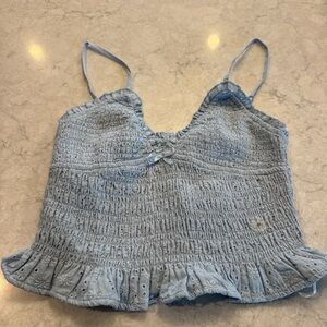 Aeropostale Light Blue Smocked Eyelet Ruffle Cami